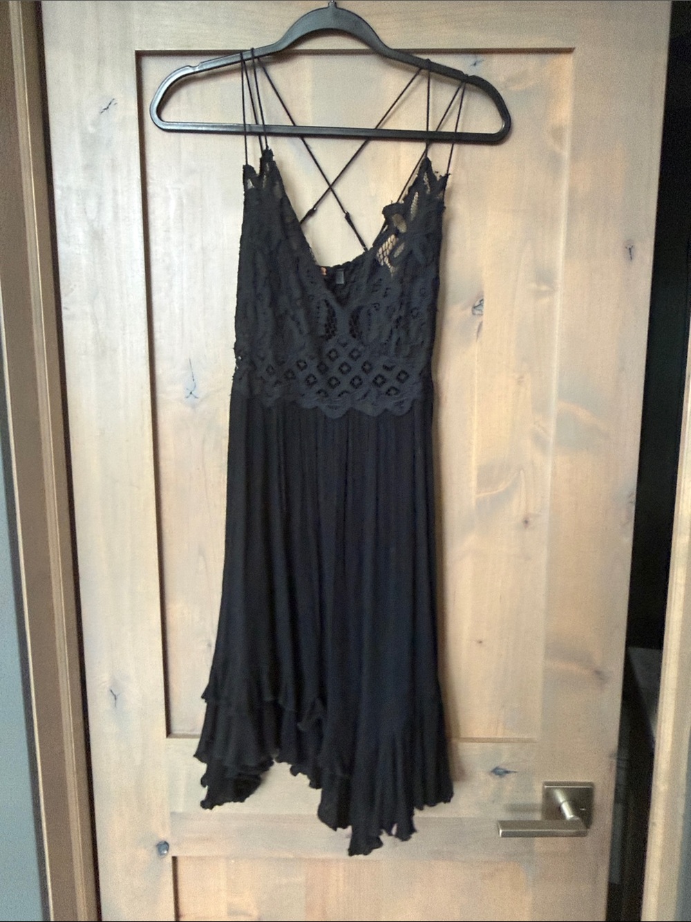 Black Lace Bodice Asymmetrical Slip Dress